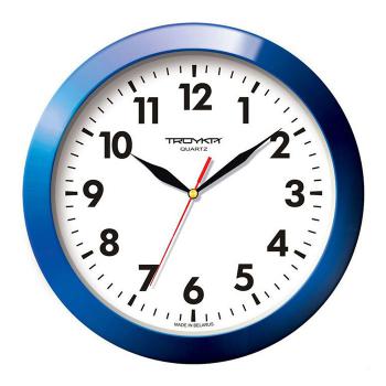 Купить Часы настенные ТРОЙКА (Циферблат белый, обод синий, плавный ход) 11140118 в Москве