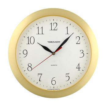 Купить Часы настенные ТРОЙКА (Циферблат белый, обод золото, цифры арабские) 11117113 в Москве