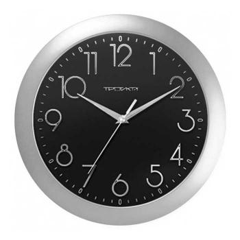 Купить Часы настенные ТРОЙКА (Циферблат черный, обод серебро, накладные цифры) 11170182 в Москве