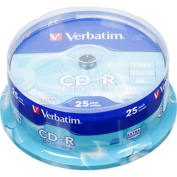 Купить CD-R Verbatim 700МБ, 80 мин., 52x, 25шт., Cake Box, DL, записываемый компакт-диск (VER-43432) в Москве