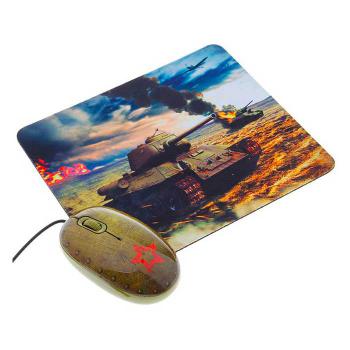 Купить Мышь сувенирная+ коврик CBR Tank Battle, 1200 dpi, рисунок, USB, Tank в Москве