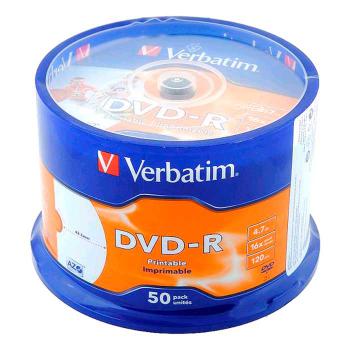 Купить DVD-R Verbatim 4.7ГБ, 16x, 50шт., Cake Box, InkJet Printable (43533) записываемый DVD диск в Москве
