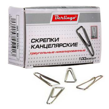 Купить Скрепки металлические, 32 мм., 100 шт/уп., никелированные,треугольные, загнутый край, Berlingo в Москве