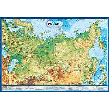 Купить Карта настенная "Россия" 0,97х0,68 м., физическая, масштаб 1:8 800 000 в Москве
