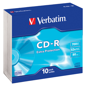 Купить CD-R Verbatim 700 мб, 80 мин, 52х, 10шт/упак., Slim Case, DL, записываемый компакт-диск (VER-43415) в Москве