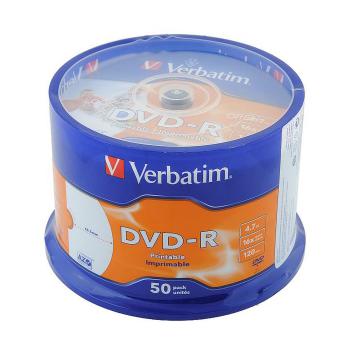 Купить DVD+R Verbatim 4.7ГБ, 16x, 50шт., Cake Box, Printable, (43512), записываемый DVD диск в Москве