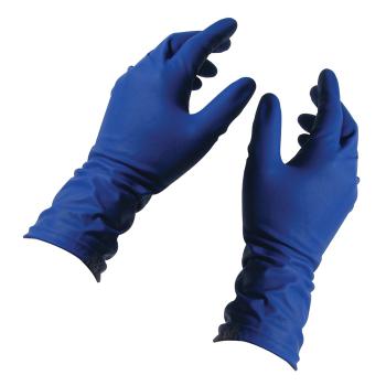 Купить Перчатки латексные неопудренные особопрочные синие (размер М, 50 штук/25 пар в упаковке) в Москве