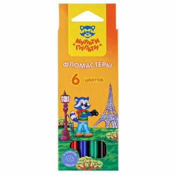 Купить Фломастеры 6 цв.., Мульти-Пульти "Енот во Франции", смываемые, картон, европодвес в Москве