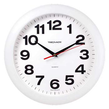 Купить Часы настенные ТРОЙКА (Циферблат белый, обод белый, цифры арабские) 11110198 в Москве