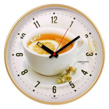 Купить Часы настенные ТРОЙКА (Циферблат с рисунком, обод золотистый, цифры арабские) 77778721 в Москве