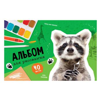 Купить Альбом для рисования 40л., А4, на скобе, обл. картон, "Животные. Cool raccoon", ArtSpace в Москве