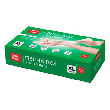 Купить Перчатки виниловые без пудры, размер XL 50 пар/уп (100шт), OfficeClean. в Москве