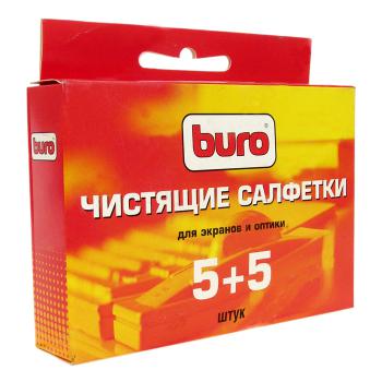 Купить Салфетки чистящие BURO, 5сух+5влаж., для очистки экранов любого типа и оптики в инд.уп в Москве