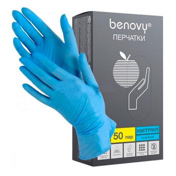 Купить Перчатки нитриловые  р-р XL голубые100шт/уп (50пар) Benovy в Москве