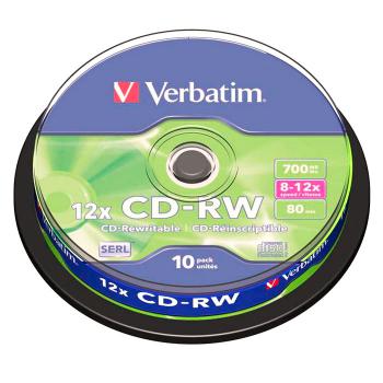 Купить CD-RW Verbatim 700МБ, 80 мин., 8-10x, 10шт., Cake Box, DL+, (43480), перезаписываемый компакт-диск в Москве