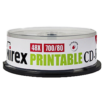 Купить CD-R Mirex 700 Мб 48x, 25шт., Cake box, printable inkjet, записываемый компакт-диск (UL120038A8M) в Москве