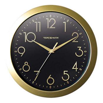 Купить Часы настенные ТРОЙКА (Циферблат черный, обод золото) 11171180 в Москве
