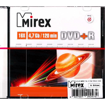 Купить DVD+R Mirex 4,7 Гб 16x Slim case (1шт/упак), записываемый компакт-диск UL130013A1S в Москве