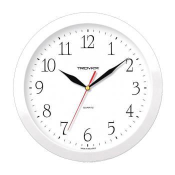 Купить Часы настенные ТРОЙКА (Циферблат белый, обод белый, цифры арабские) 11110113 в Москве