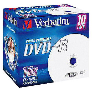 Купить DVD+R Verbatim 4.7 Гб 16x Jewel Case Printable 10 шт/упак матовая поверхность (43508) , DVD-диск в Москве