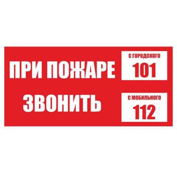 Купить Пиктограмма "При пожаре звонить 01. С мобильного 112" 200х100 mm в Москве