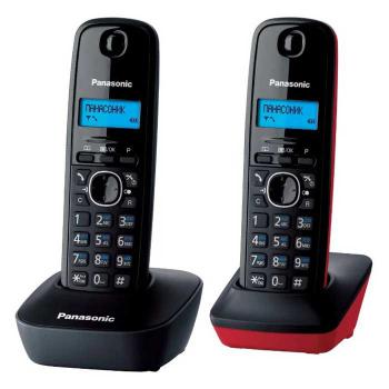 Купить Радиотелефон Panasonic KX-TG1612RU3 беспроводной DECT (2 трубки в комплекте) серый/красный в Москве