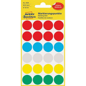 Купить Этикетки - точки, круглые, D=18 mm, разноцветные, 96 шт. Avery Zweckform 3089 в Москве