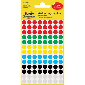 Купить Этикетки - точки, круглые, D= 8 mm, разноцветные, 416 шт. Avery Zweckform 3090 в Москве