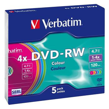 Купить DVD-RW Verbatim 4.7 ГБ, 4х, цветные, Slim Case, 5 шт/упак. (43563) DVD диск в Москве